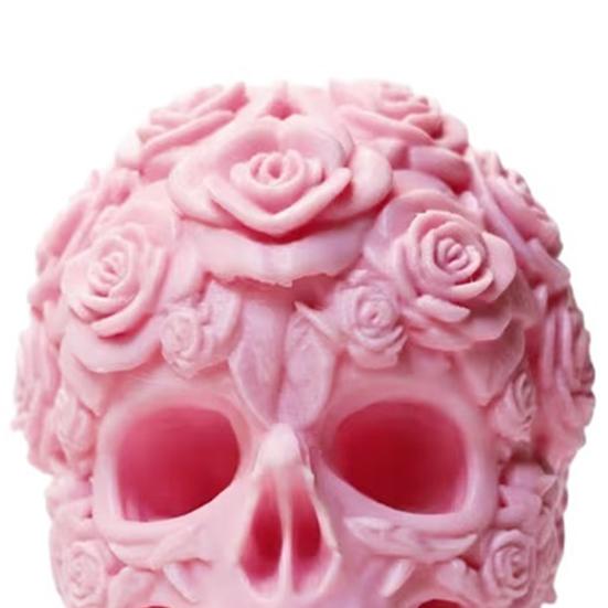3D Printed Rose Skull Figurine, Durable Plastic Gothic Skull Flowers Sculpture with Detailed Petal And Bone Texture, Matte Finish Halloween Decor Gift