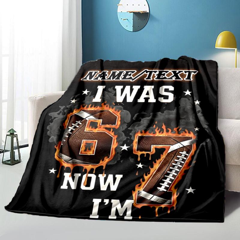 1PC Custom Name Football Transformation" flannel blanket versatile,all-season throw suitable for the living room,bedroom,camping,travel,and gift
