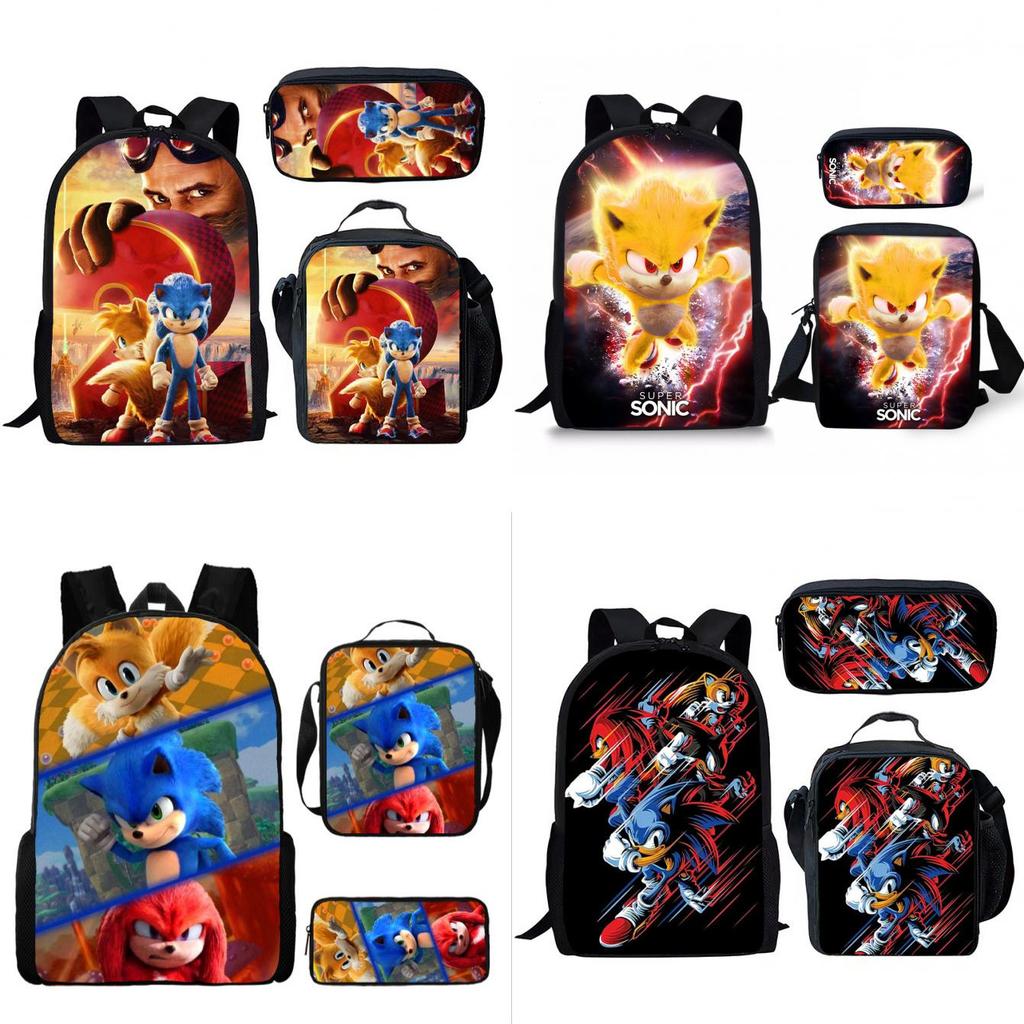Sonic School Backpack Set For Kids With Breathable Waterproof Oxford Fabric And Cartoon Print For School Use