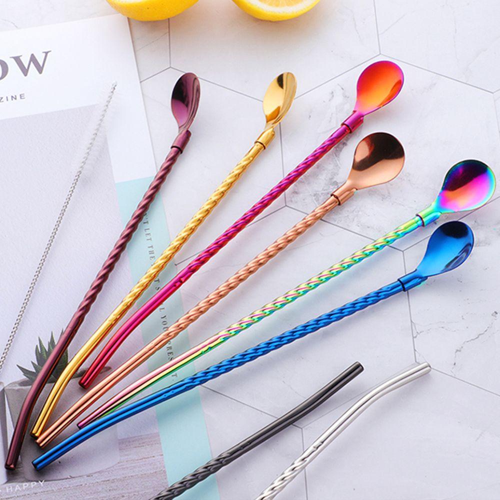 New Metal Bar Tea Bent Filter Coffee Spoons Drinking Straw Stainless Steel Straws Spoon
