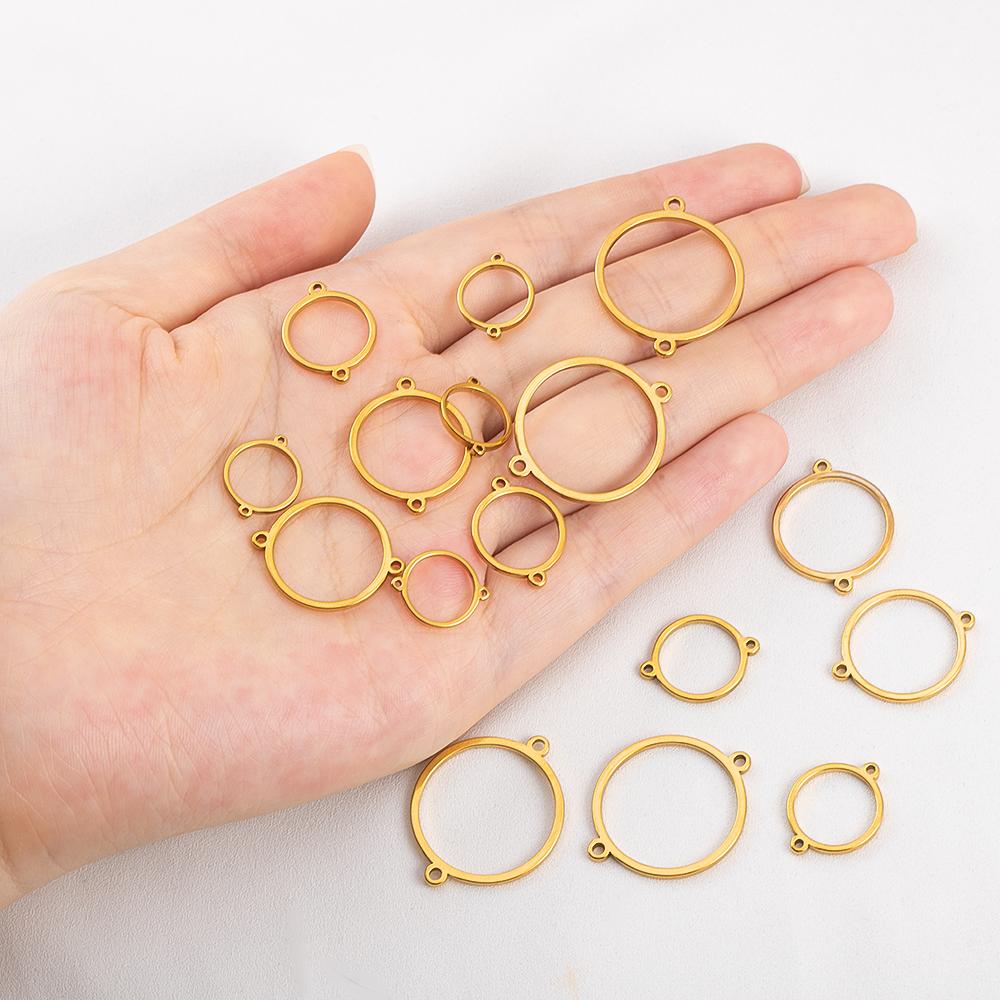 10Pcs 20Pcs Stainless Steel Hollow Double Hole Circle Charms Pendant Bracelet Cabochon Tray Bezel Blank Settings Jewelry Making