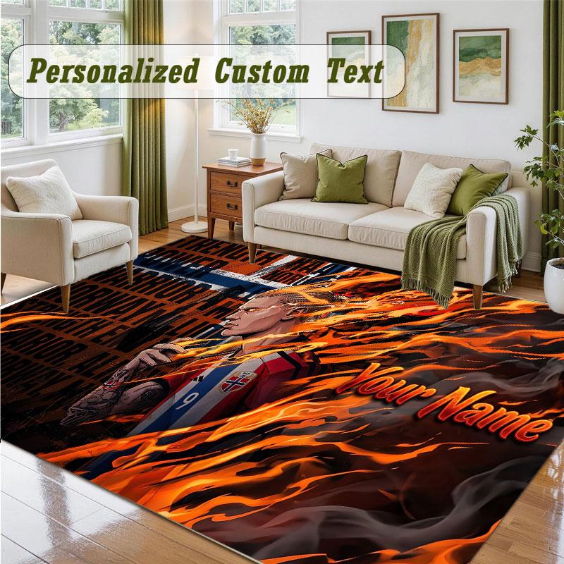 Crystal Velvet Square Rug Custom NameErling Haaland Pattern Non Slip Home Floor Decor Rug