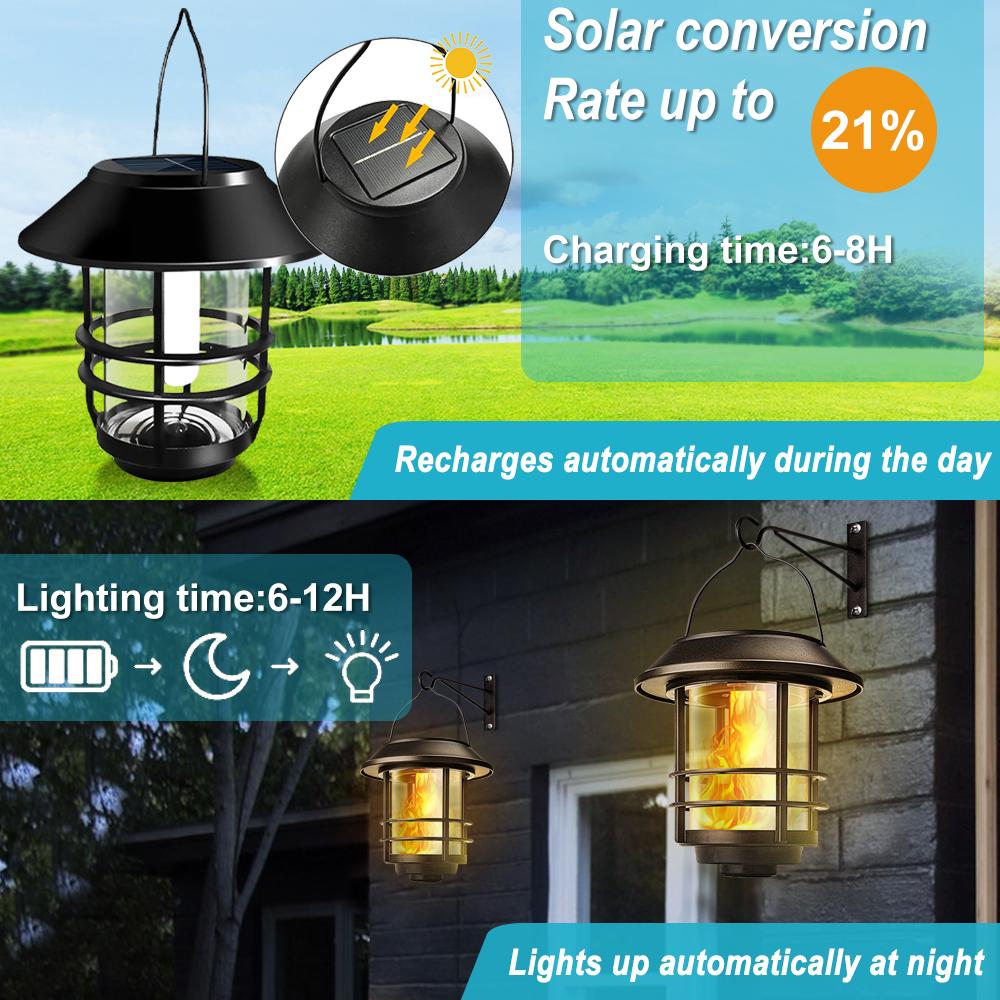 Solar Lanterns for Outdoor Garden Flickering Flame Effect Solar Powered Hanging Light Waterproof Wall Mount for Front Porch