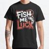 Men Fashion Casual Short Sleeves Fish Me Luck Black Tees Oversized T-shirts