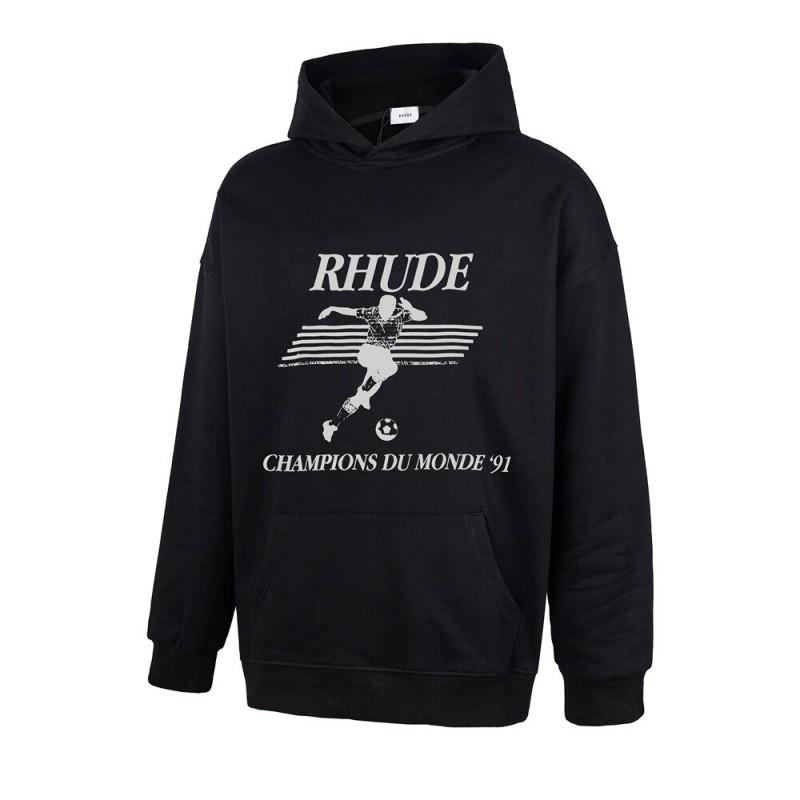 RHUDE Letter Print Street Hoodie Loose Fit Casual Sweatshirt Men Women
