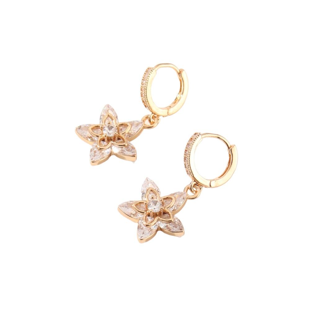 New Fashion Flowers Dangle Earrings for Women Cubic Zirconia Daily Jewelry Party Accessories