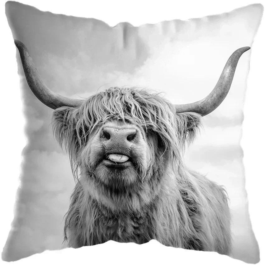 Scottish Highland Cow Yak Animal Doublesided Printed pillow cover Short plush Suitable living rooms sofas throw cushion cover