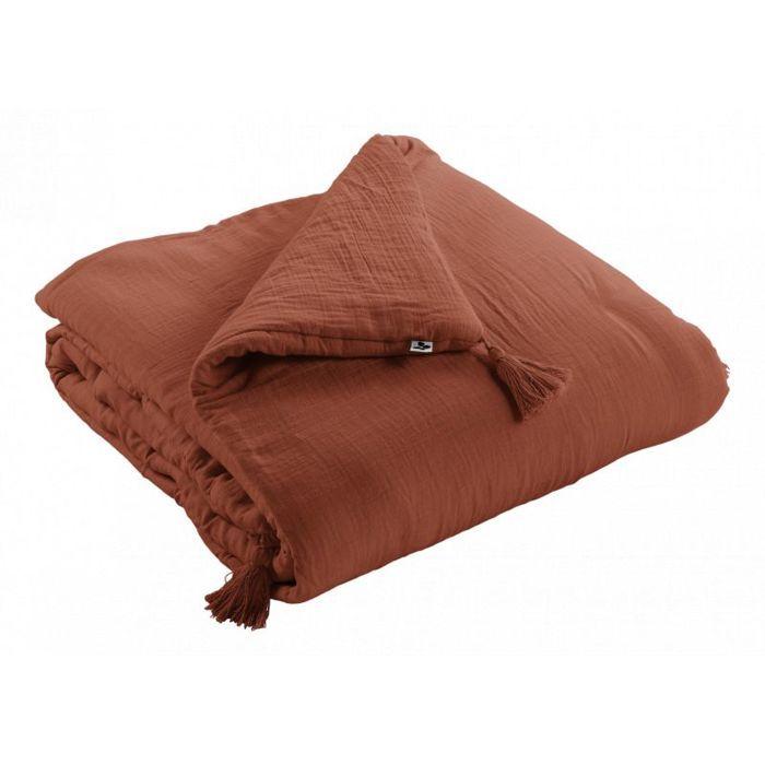Edredon ou Bout de lit "Gaïa" toutes dimensions "Gaze de Coton" - 90x200 - Gaïa Terracotta