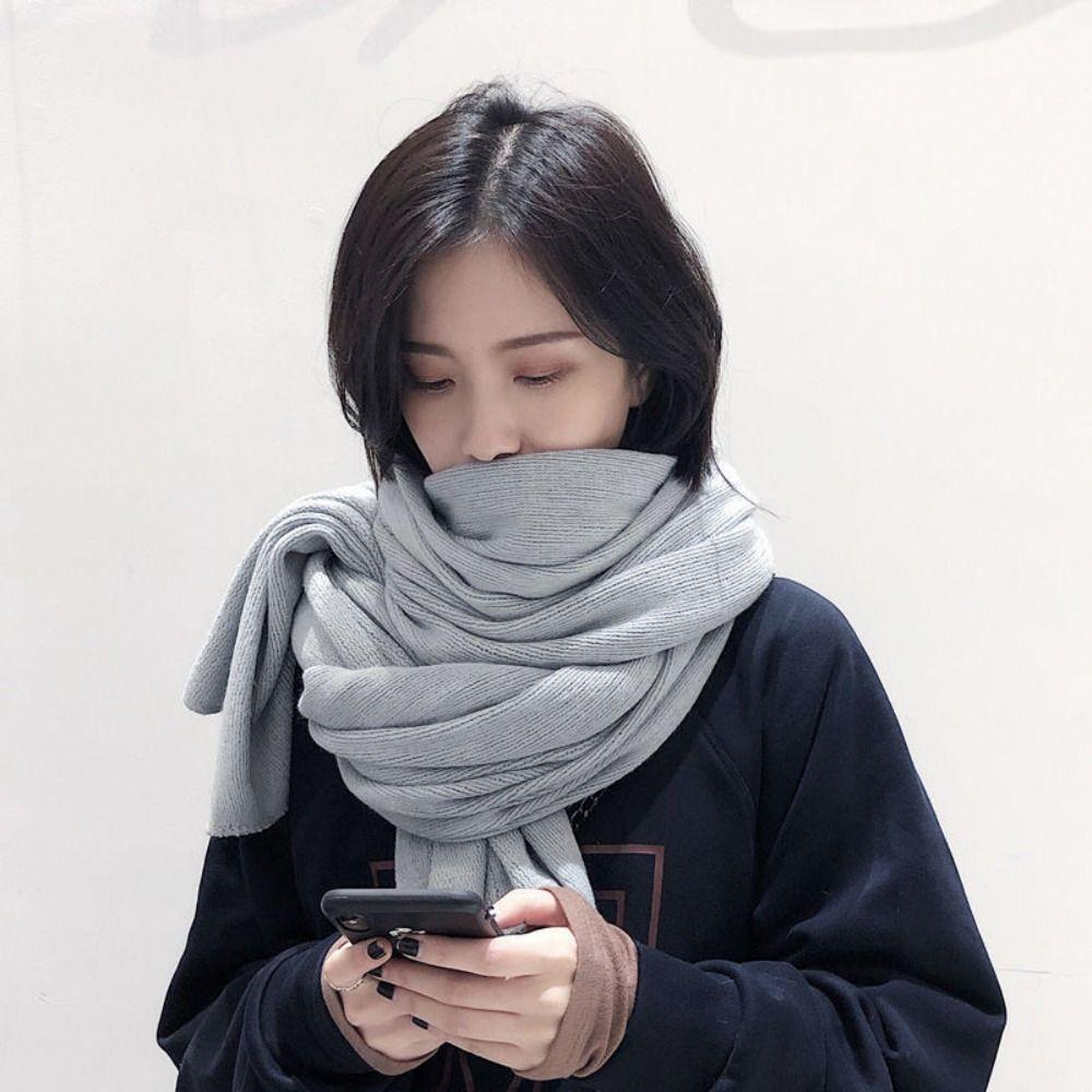 Solid Color Winter Knitted Scarf Thick Warm Women Wrap Shawls Fashion Long Scarves