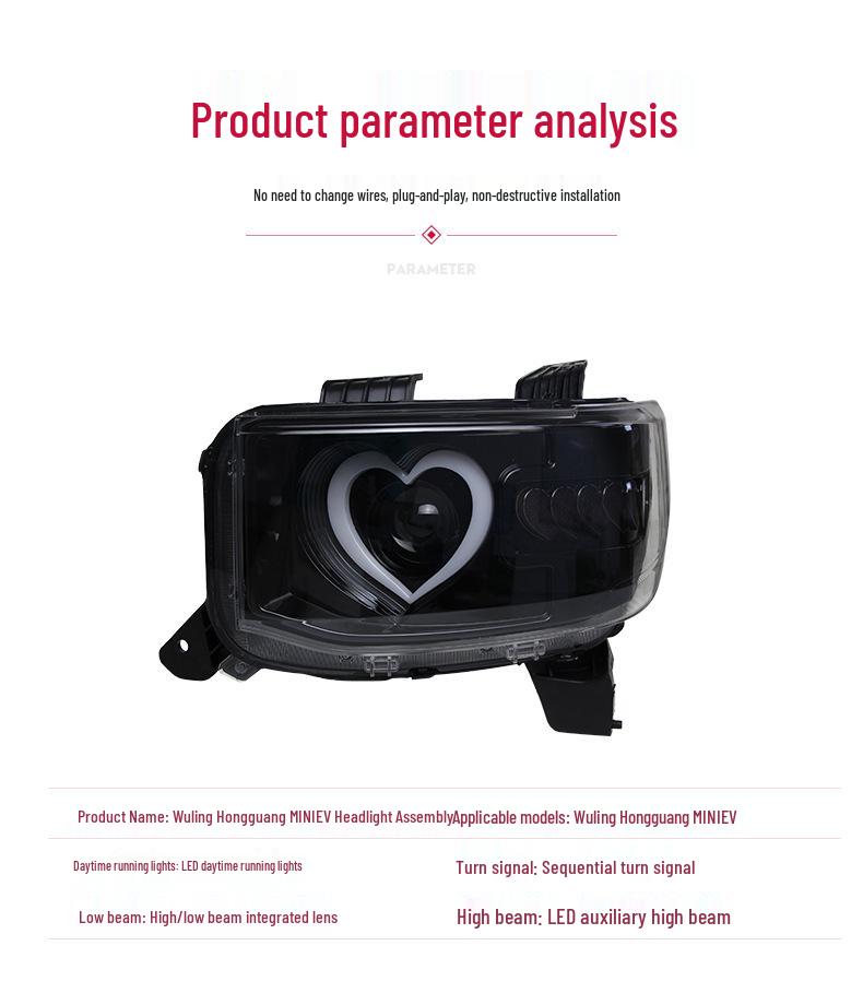Wuling Hongguang MiniEV LED Heart-Shaped Headlights with Sequential Turn Signals