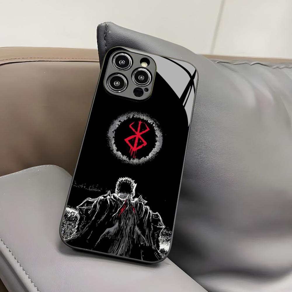 Чехол для телефона с аниме Berserk для Iphone 17 Air 16 15 14 12 11 13 Pro Max Mini X Xr Xs Puls Черный Стеклянный Чехол
