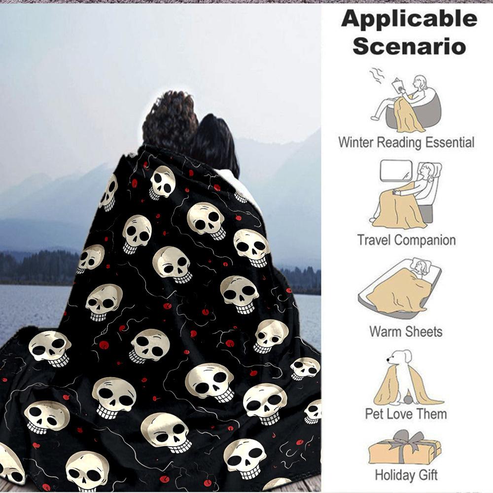 1pc Skull Pattern Blanket Warm, Cozy, And Soft, Suitable for Sofas, Beds, Cars, And Office Use.Perfect for Camping And Travel, Making It a Great Gift