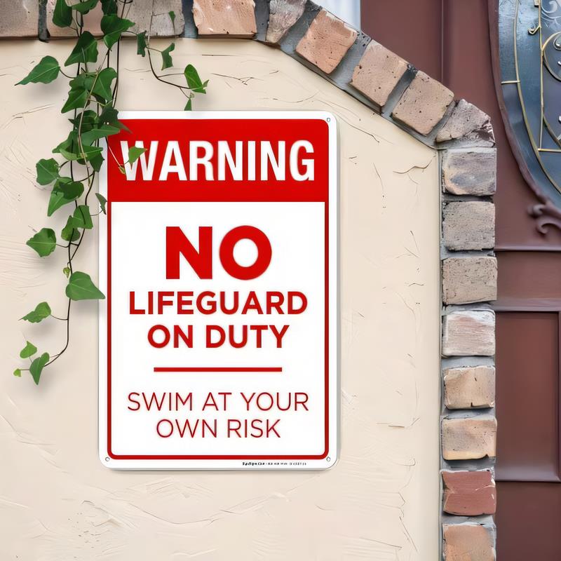 Tin Sign Warning No Lifeguard On Duty Swim At Your Own Risk Metal Plaque Vintage Safety Warning Wall Decor for Pool Garden Bathr