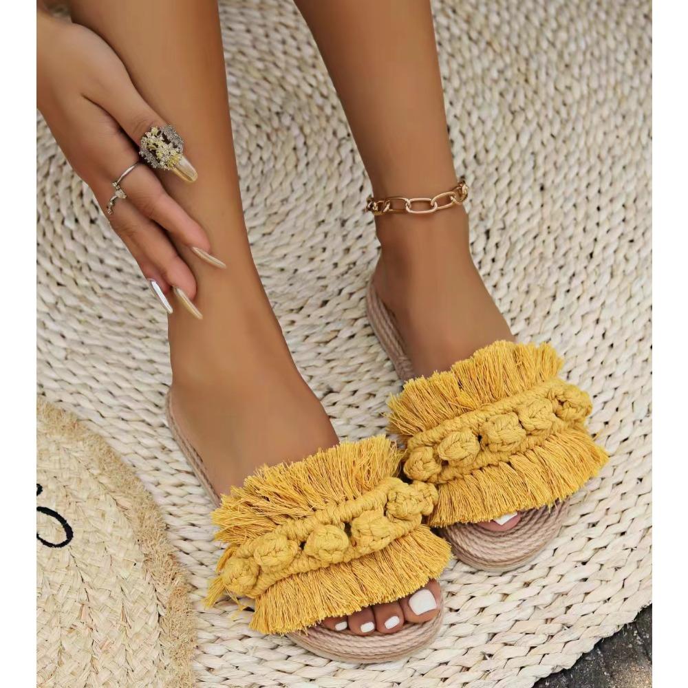 Женские модные шнурки с кисточками - нескользящие, износостойкие, удобные, мягкие подошвенные сандалии на плоском каблуке