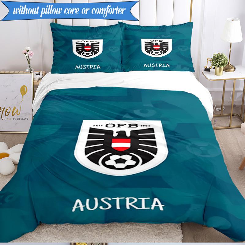 3PCS Austria Football Emblem Bedding Set 2D Printing (Includes 1 Duvet Cover + 2 Pillowcases Coreless), Bedroom decor,Fan gift
