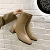 Women's Boots 2024 Autumn Winter Boots Thick Heel Square Toe Short Boots Women Knitted Stretch Boots of Women Retro Wild