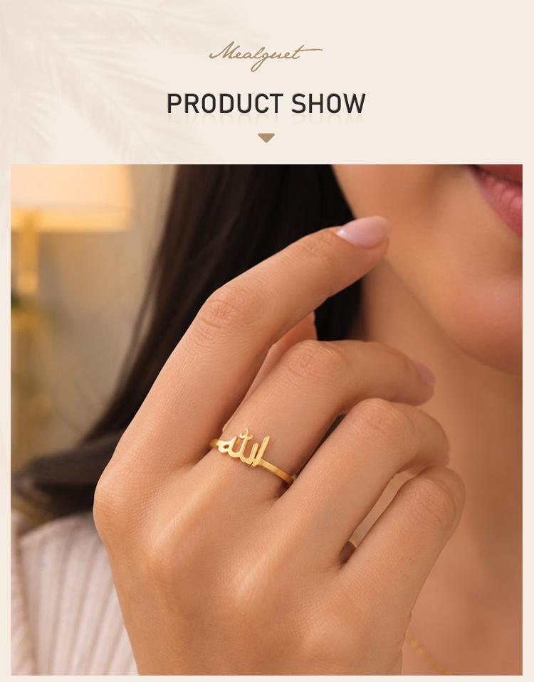 Арабское кольцо с позолоченной нержавеющей стали, каллиграфия Аллаха, открытые кольца, исламские религиозные украшения для женщин