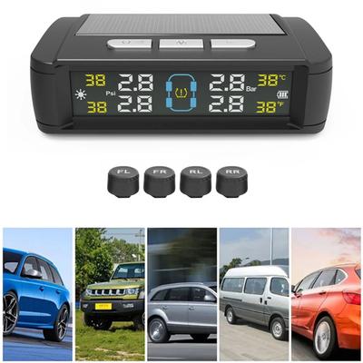 Солнечная автомобильная система контроля давления в шинах TPMS с цветным цифровым дисплеем и 4 внешними датчиками, водонепроницаемая система контроля давления в шинах в коробке