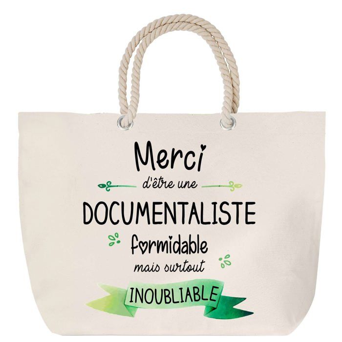 Sac de plage - PLANETEE - Merci Documentaliste Inoubliable - anse corde - grand format - coton