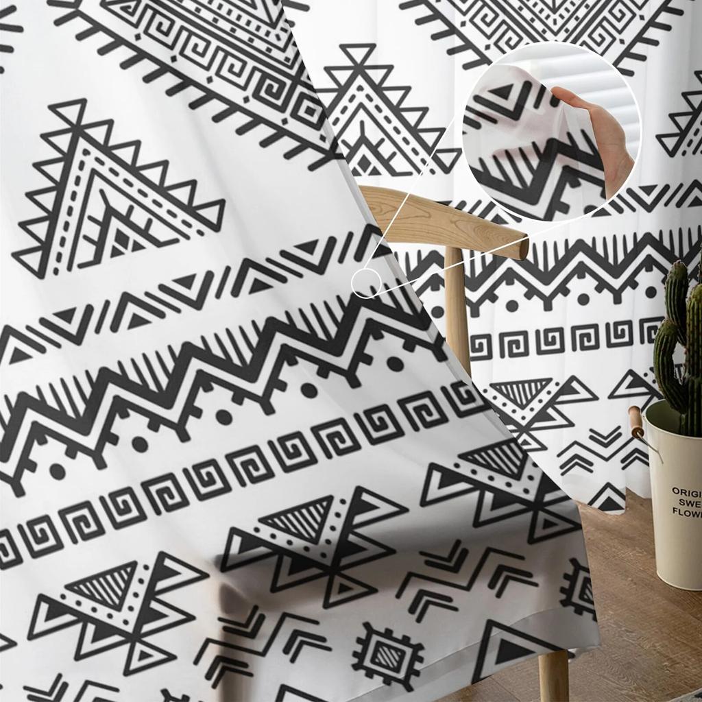 Line Triangle Circle Texture Tulle Curtains for Living Room Kitchen Bedroom Sheer Tulle for Cafe Hotel Modern Home Decor