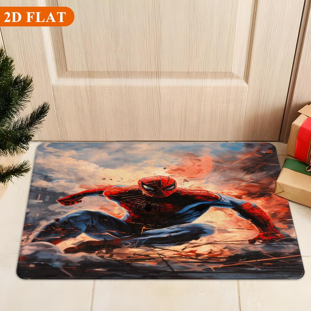Bath Mat 1pc, Spider for Man Takes Action, MARVEL Flannel Rectangular Mat, Bathroom Non-slip Entrance Mat, Fun Door Decoration