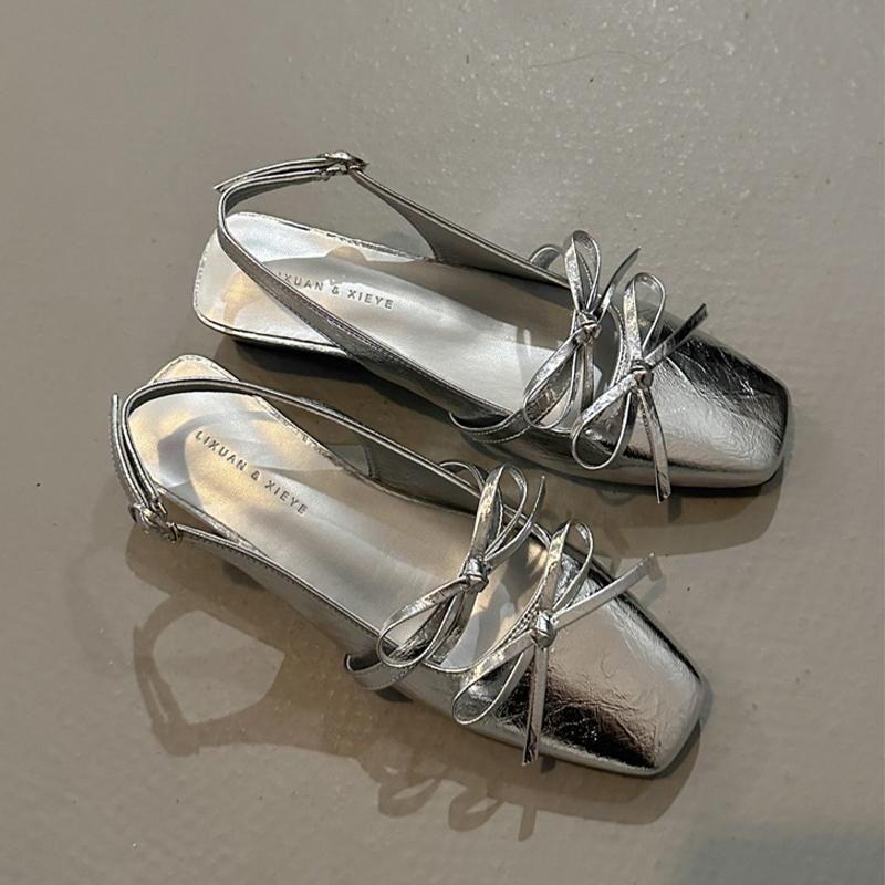 Fashion Women Heeled Sandals Bow Square Toe Dress Shoes Fashion Luxury Woman's Pumps 2025 New Designer Sexy Elegant Zapatillas De Mujer