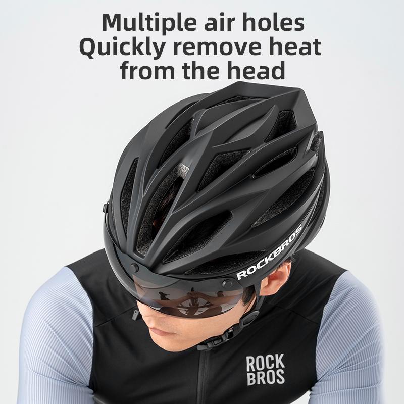 ROCKBROS Cycling Helmet 58-62cm Adjustable Magnetic Goggles Integrated Bike Safety Helmet Men Bicycle Helmet Cycling Headwear