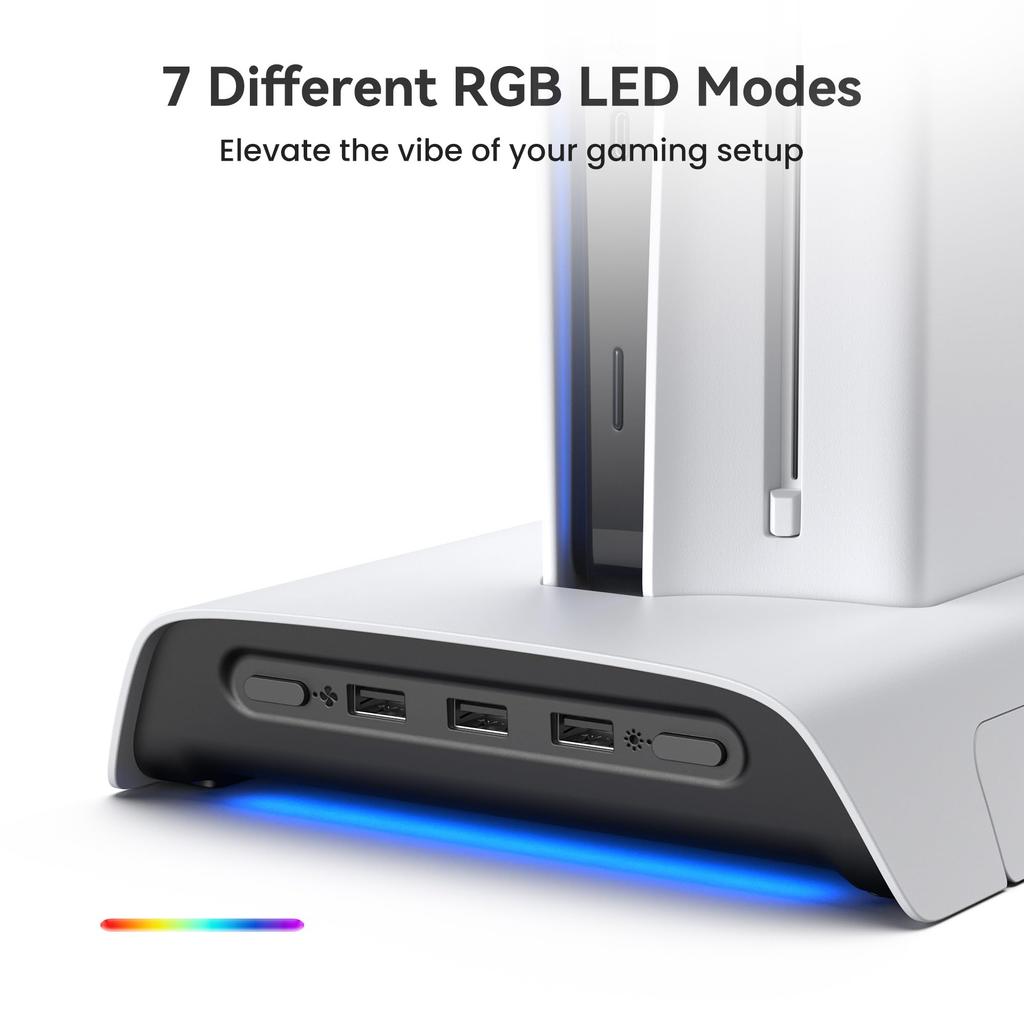 KIWI Design D3 Cooling Stand for PS5 SLIM Vertical Charging Station Controller Charging Stand with RGB Charging 2 Devices Simultaneously 8 Storage