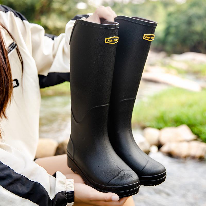 Модные водонепроницаемые резиновые сапоги для женщин, высокие, повседневные, универсальные, приливные резиновые сапоги, дождевая обувь, уличные сапоги, нескользящая обувь
