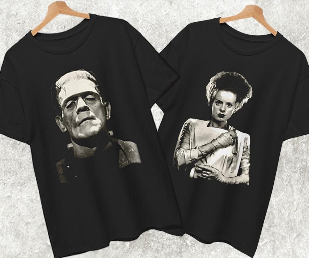 The Bride and Frankenstein T Shirt Best custom For Couple Halloween Horror Tee