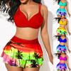 Tree Print Swimsuit 2Pcs/Set Women Bikini Ruffles Two-piece Sweet Off Shoulder Swimwear for Beach
