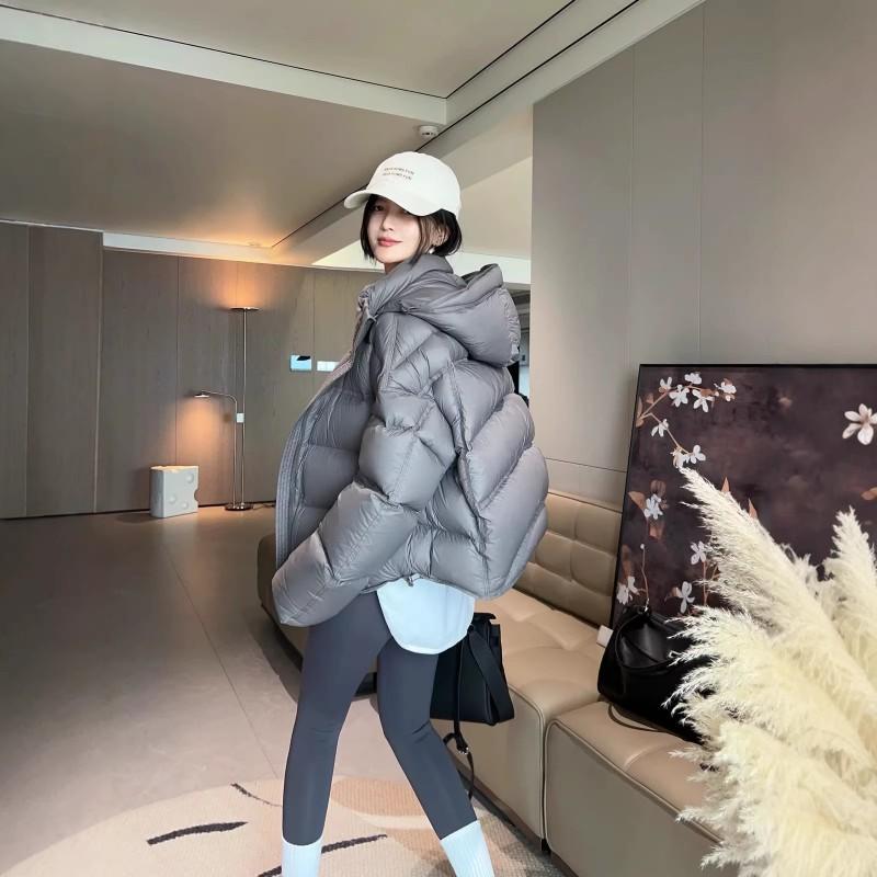 Womens Short Puffer Jacket With Hood Blue Quilted Down Coat Lightweight Warm Winter Outerwear Daily Wear