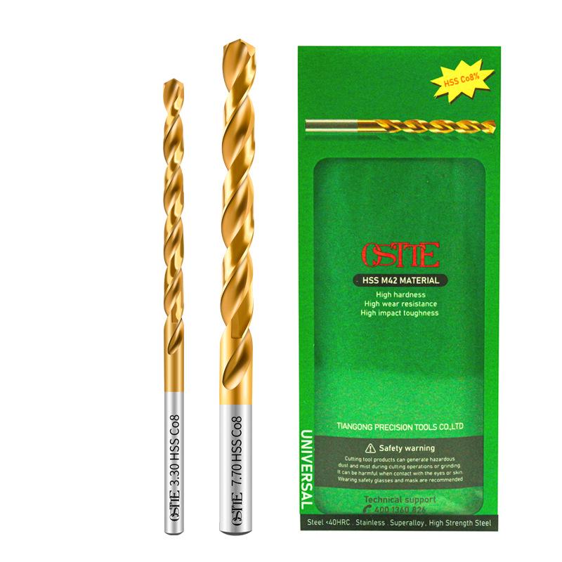 Спиральное сверло Tiangong Oster M42 из кобальтовой быстрорежущей стали с титановым покрытием, 1-13 мм для нержавеющей стали
