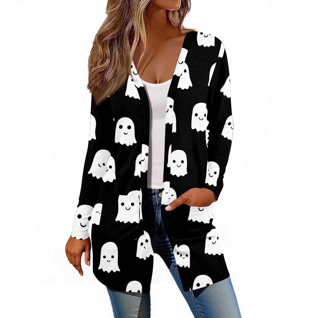 Женский кардиган с длинным рукавом, повседневная куртка с карманами, топ