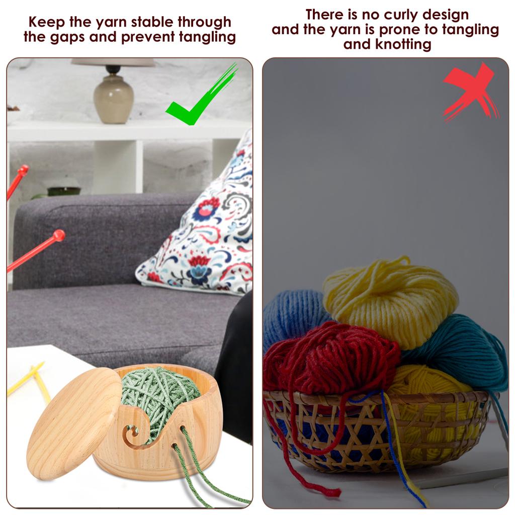 Деревянная подставка для клубка пряжи, чаша для пряжи для вязания крючком с крышкой, эффективное хранение пряжи и нитеобрезатель, набор чаш для пряжи для рукоделия