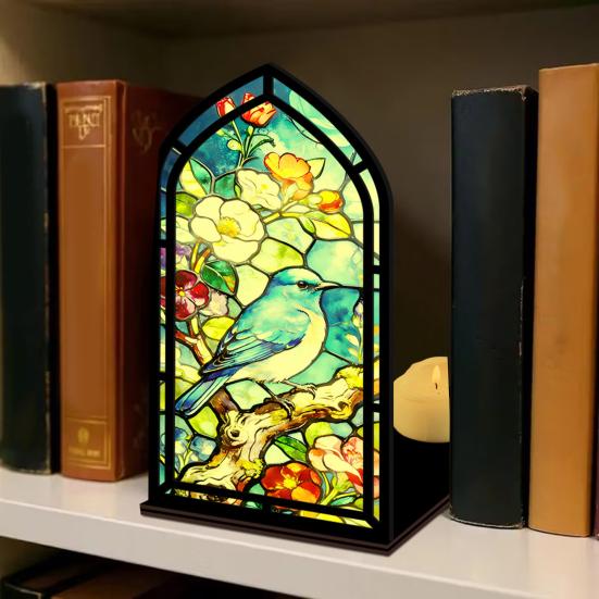 Gothic Book Nook Suncatcher Stained Glass Candle Holder Window Bookshelf Insert Diorama for Library Decor Bookish Gifts for Readers Book Lovers