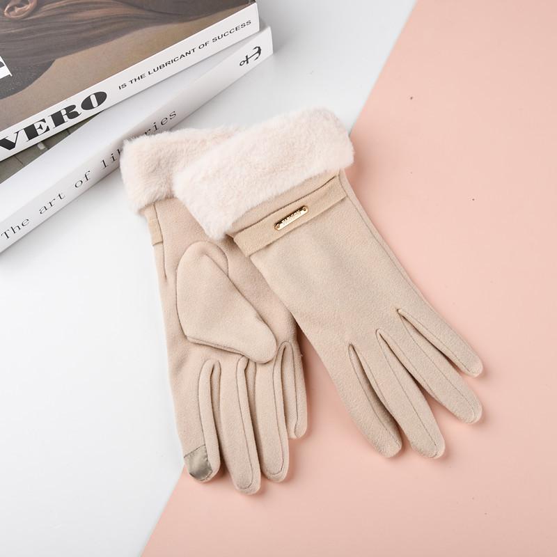 Новые женские перчатки с сенсорным экраном из кроличьего меха: Велоспорт и вождение в корейском стиле, милая флисовая подкладка для холодной погоды