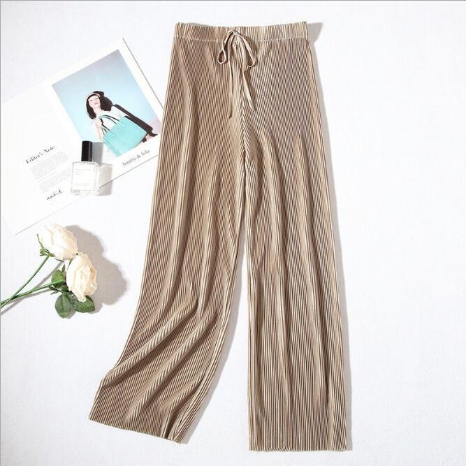High Waist Sagging Loose Pants Chiffon Ice Silk Nine-point Pants Pleated Wide-leg Pants