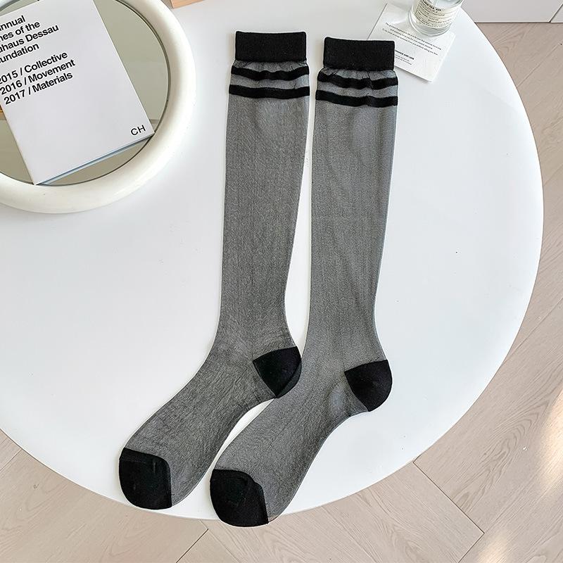 Шелковые носки с кристаллами, женские чулки, летние ультратонкие прозрачные гольфы в горошек JK для девочек, черные, белые длинные носки, чулки