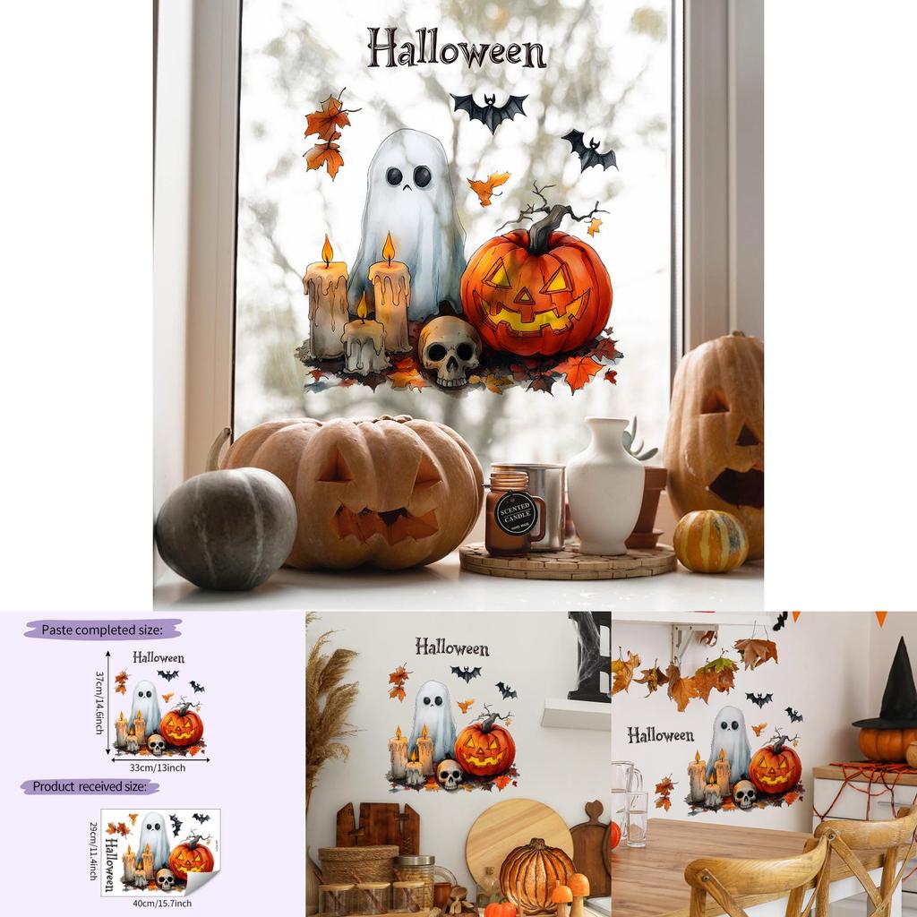 Halloween Pumpkin Ghost Candle Wall Sticker Pvc Decor For Living Room And Bedroom