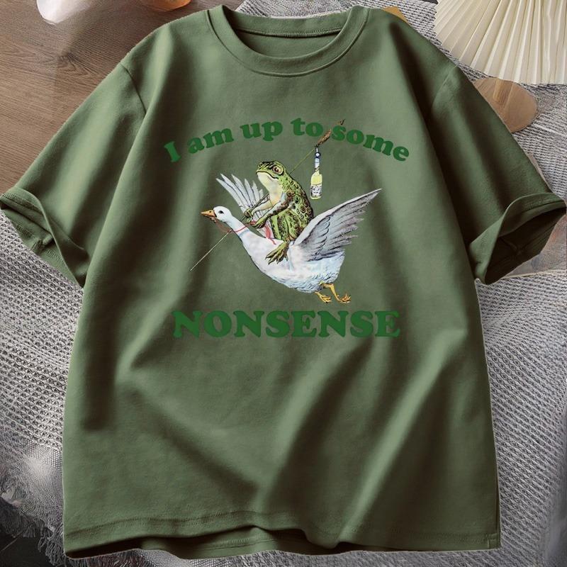 Funny Frog Meme Tee Shirt Unisex WOMEN I Am Up To Some Nonsense Cotton T Shirt Round Neck Short Sleeve Streetwear Clothing Tops