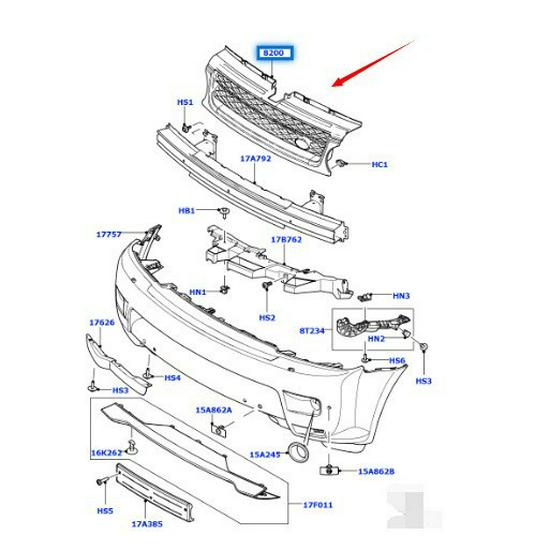LR020926 подходит для Land Rover Range Rover Sport 2010-2013 годов выпуска с серебристой сетчатой решеткой и серой окантовкой.