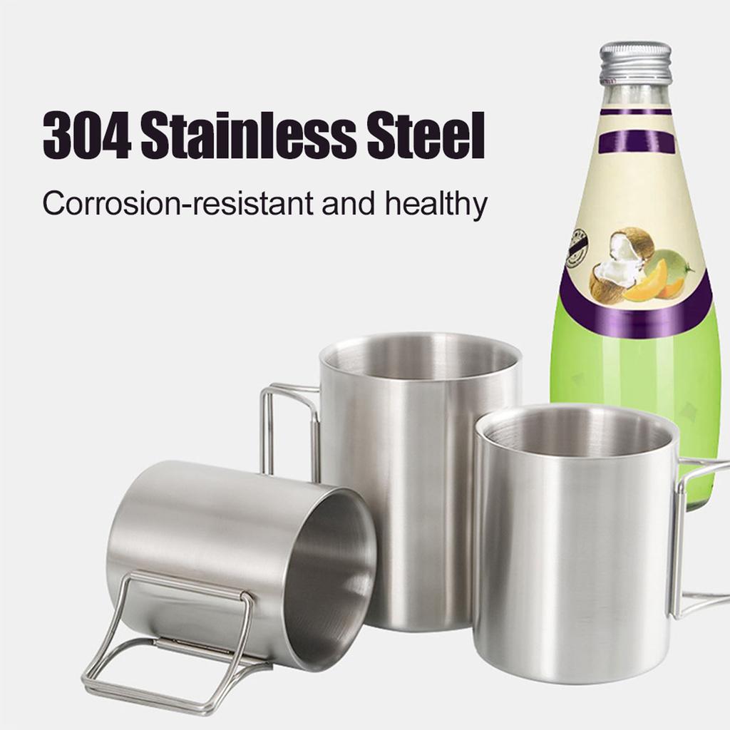 Кружка для кемпинга 200 мл/300 мл/400 мл из нержавеющей стали, кружка для воды, кружка для чая, кружка для кофе со складными ручками для активного отдыха, кемпинга, походов, Back