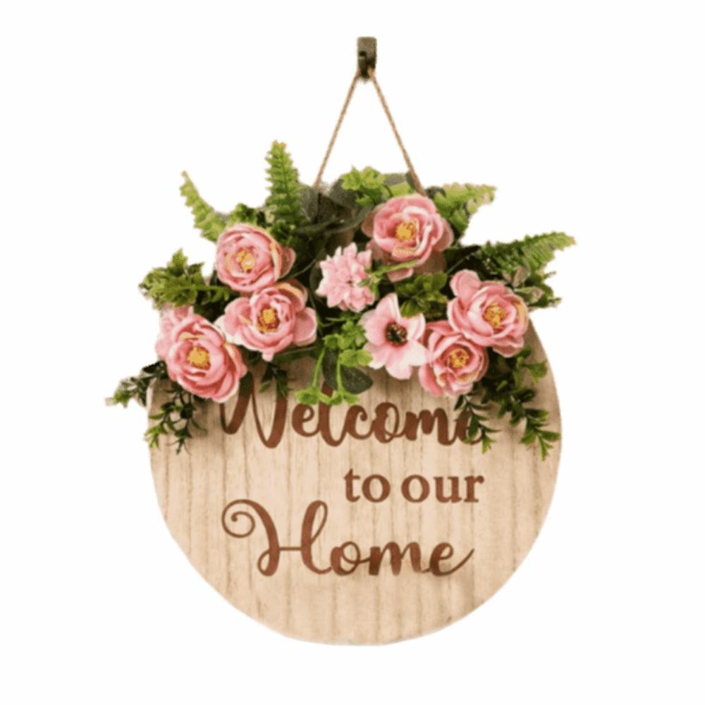 Flower Welcome Sign 2D Flat Wall Art Ornaments Door Wreath Home Decor