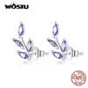 925 Sterling Silver Purple Branch Leaf Stud Earrings for Women Trendy Shiny Zircon Plant Earrings Fine Jewelry Gifts