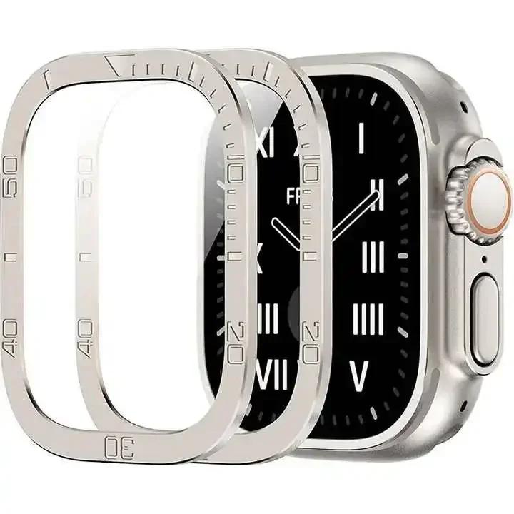 Защитная пленка для экрана для Apple Watch Ultra 49 мм, аксессуары для корпуса, металлическая рамка + закаленное стекло для iWatch Ultra 2, кольцо безеля 49 мм