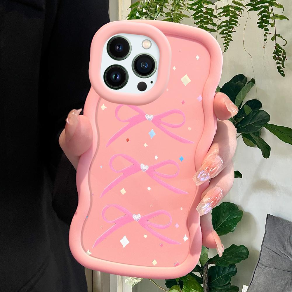 Bow Pattern Phone Cover for iPhone 11 12 13 14 15 Pro Max 6 6S 7 8 Plus Xs Wave Edge Shockproof Protective Rubber Case