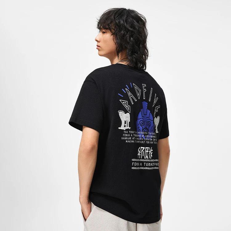 Li-Ning Badfive Series с буквенным принтом, свободная футболка с круглым вырезом и короткими рукавами, мужские топы, черный AHST285-4