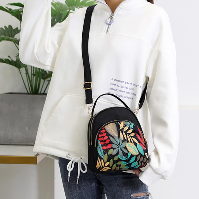 Trendy New Nylon Backpack For Women Multifunction Shoulder Crossbody Bag Printing Waterproof Rucksack Travel Lady Pack
