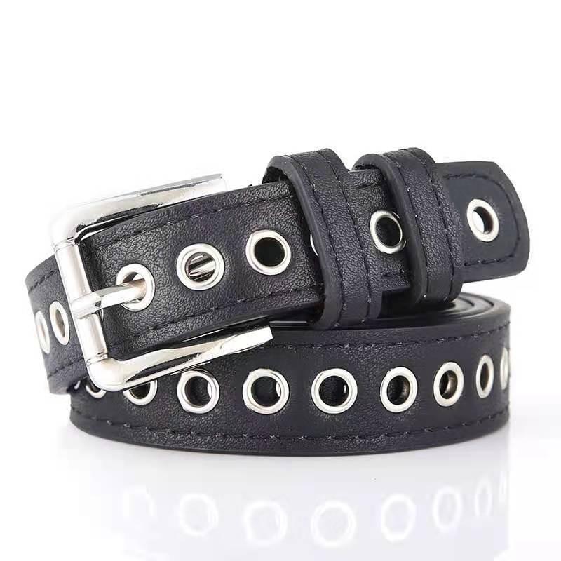 Fashionable White Belt With Full Hole Design Elegant Pu Buckle For Students